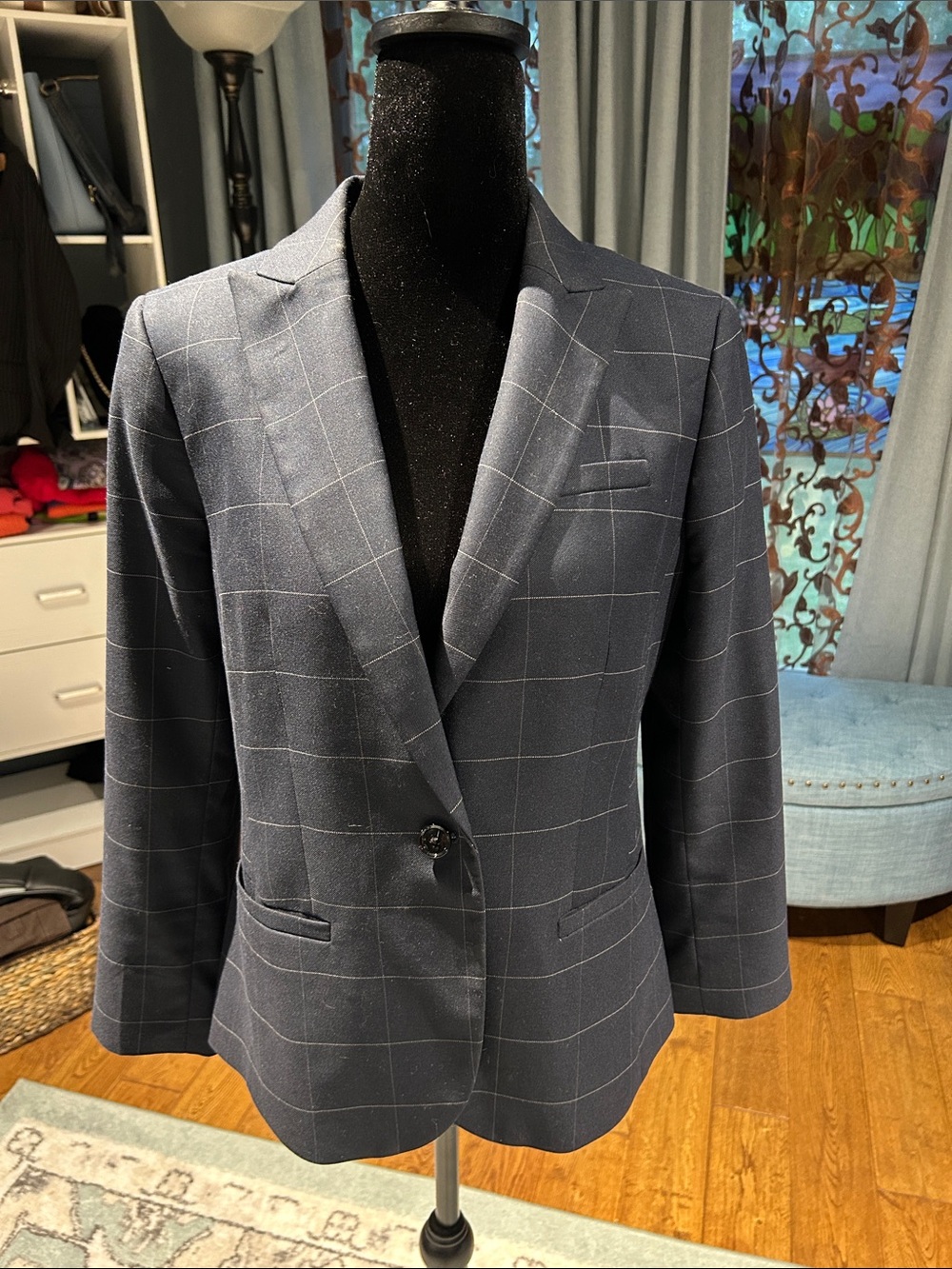 Banana Republic Navy Windowpane Blazer